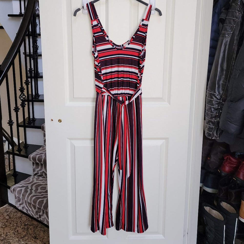 Red & Navy Striped Jumpsuit